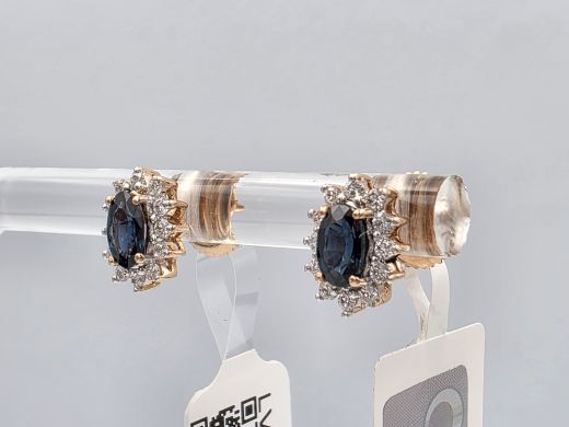 Gold earrings with diamond and sapphire, 1.49 g