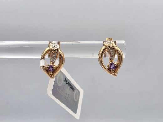 Золотые серьги с аметистом, 1.26 г