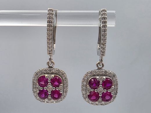 Gold earrings with diamond and ruby, 5.22 g