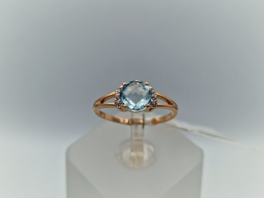 Zelta gredzens ar topāzu un cirkoniju, 1.47 g, izm. 16.5