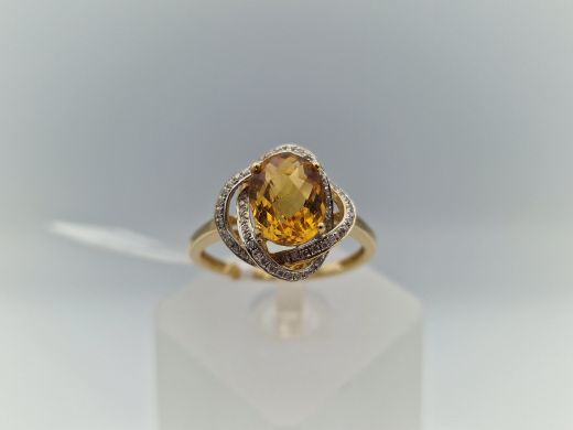 Zelta gredzens ar briljantiem un citrīniem, 3.11 g, izm. 17.2