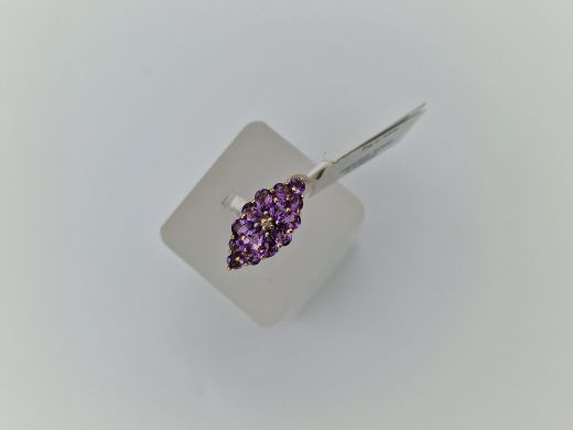 Zelta gredzens ar briljantu un ametistu, 2.75 g, izm. 17