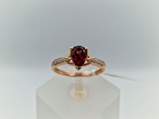 Zelta gredzens ar briljantiem un granātiem, 1.8 g, izm. 16.5