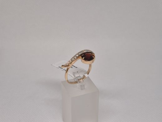 Zelta gredzens ar granātu un cirkoniju, 3.35 g, izm. 18