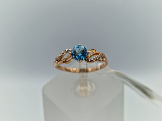 Zelta gredzens ar topāzu un cirkoniju, 1.59 g, izm. 17.5