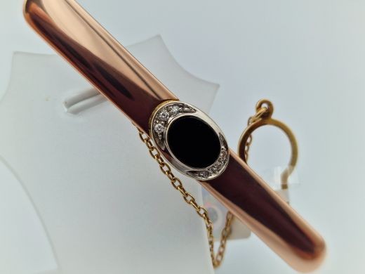 Золотой зажим для галстука с бриллиантами и халцедонами, 9.18 г