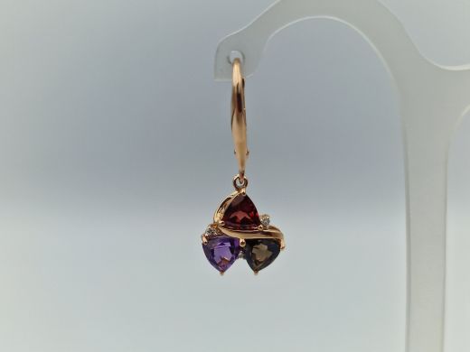 Zelta auskari ar ametistu un granātu, 3.18 g