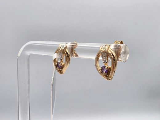Золотые серьги с аметистом, 1.26 г