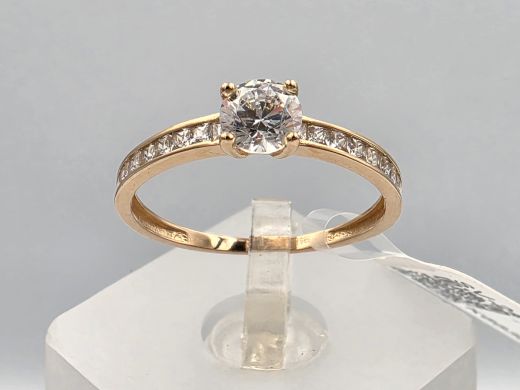 Gold ring with zircon, 1.30 g, size 17.5