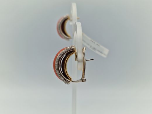 Zelta auskari ar briljantu un koraļļi, 25.38 g