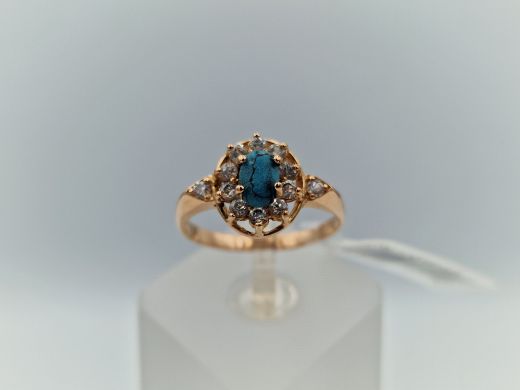 Zelta gredzens ar tirkīzu un cirkoniju, 2.57 g, izm. 18.5