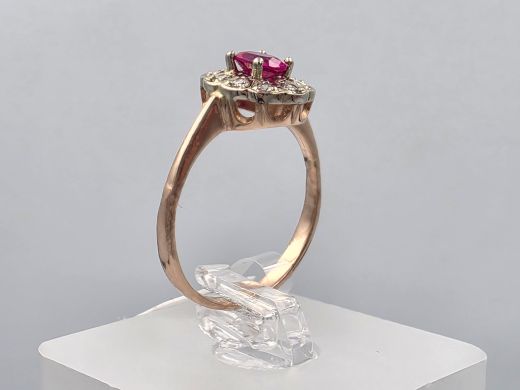Gold ring with ruby and zircon, 2.34 g, size 17