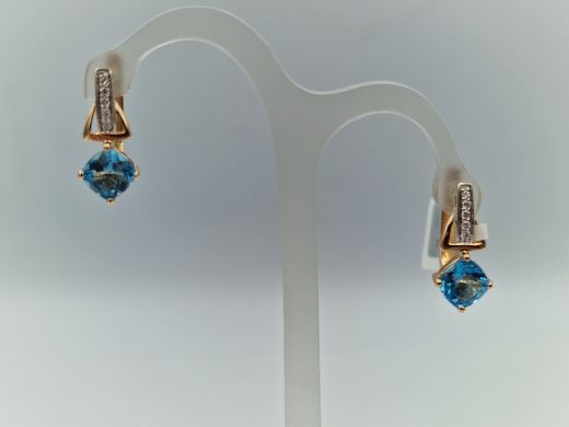 Zelta auskari ar briljantiem un topāziem, 3.22 g