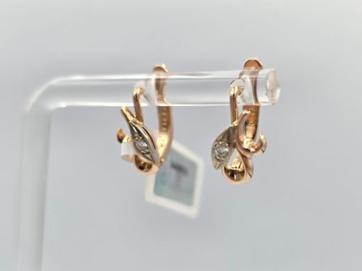 Золотые серьги с бриллиантом, 2.98 г