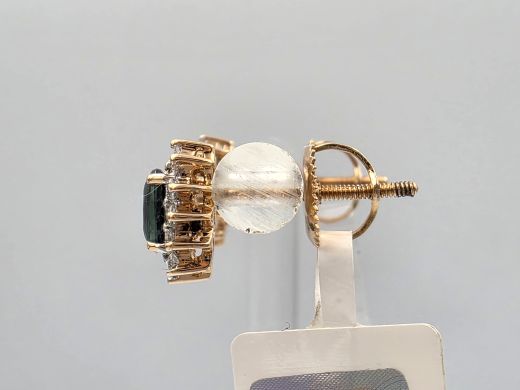 Gold earrings with diamond and sapphire, 1.49 g