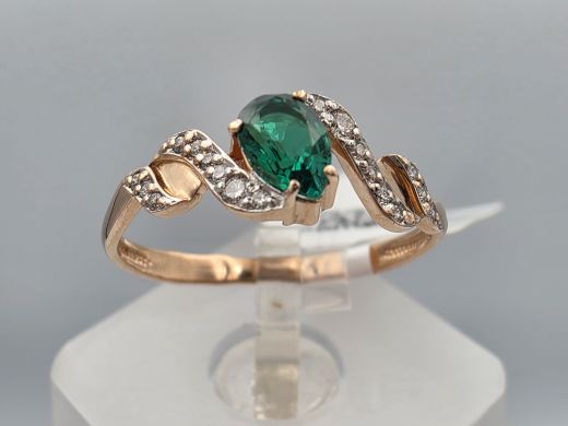 Gold ring with diamond and emerald, 1.67 g, size 18.5