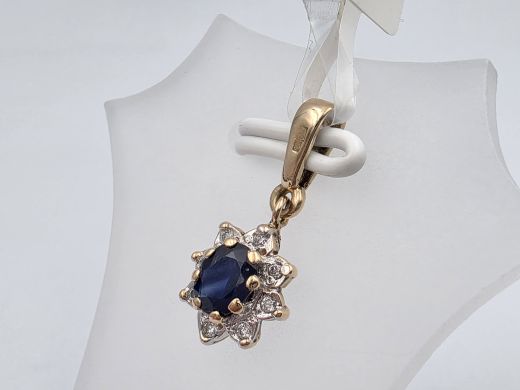 Gold pendant with diamond and sapphire, 0.95 g