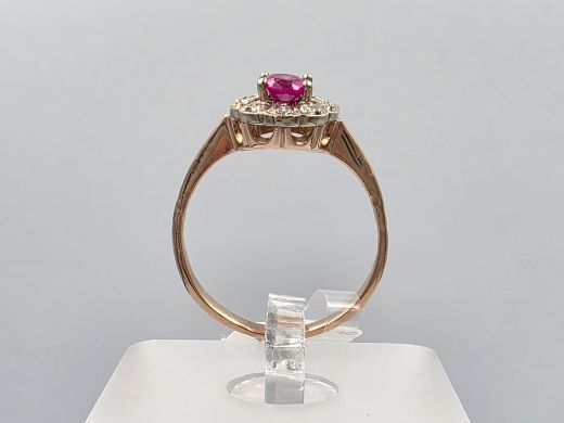Gold ring with ruby and zircon, 2.34 g, size 17