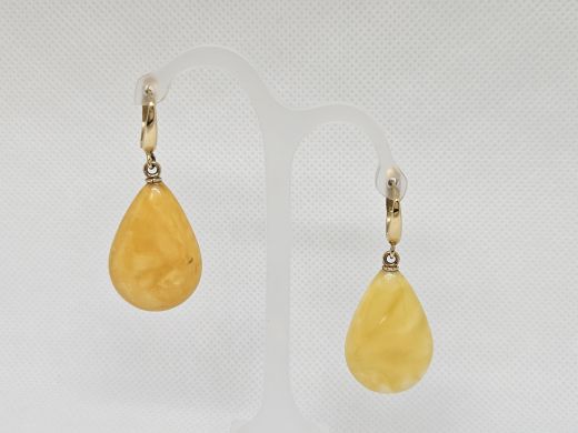 Золотые серьги с янтарьом, 5.84 г