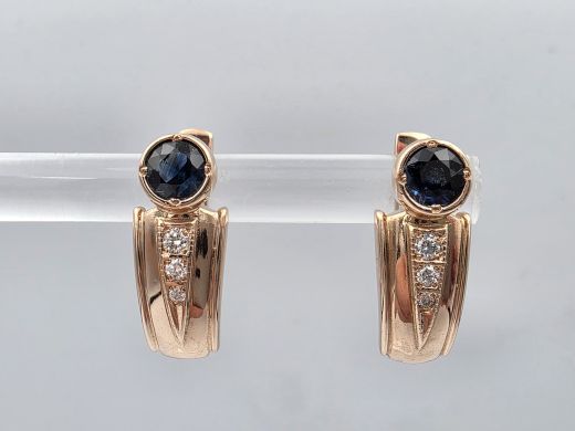 Gold earrings with diamond and sapphire, 4.18 g