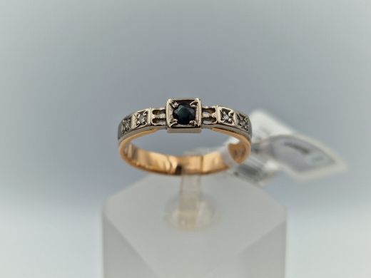 Zelta gredzens ar briljantu un safīru, 3.59 g, izm. 18.5