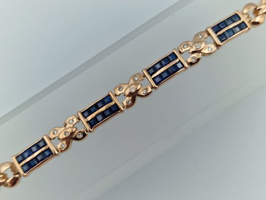 Zelta rokassprādze ar briljantiem un safīriem, 14.7 g, izm. 21