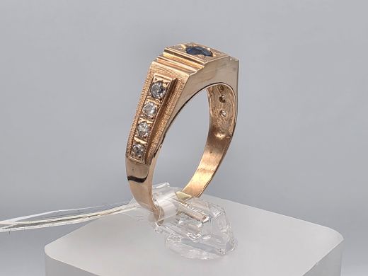 Gold ring with sapphire and zircon, 4.10 g, size 18