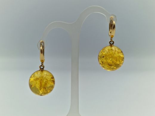Золотые серьги с янтарьом, 7.27 г