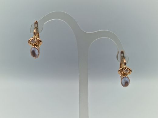 Zelta auskari ar koraļļi un cirkoniju, 3.3 g