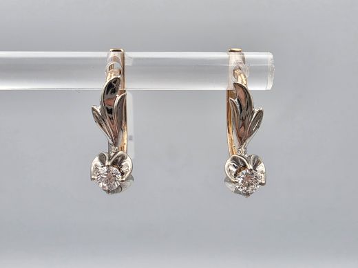 Золотые серьги с бриллиантом, 3.42 г