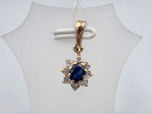 Gold pendant with diamond and sapphire, 0.95 g