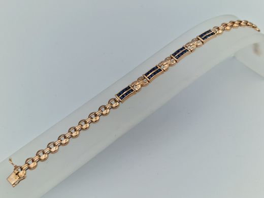 Zelta rokassprādze ar briljantiem un safīriem, 14.7 g, izm. 21