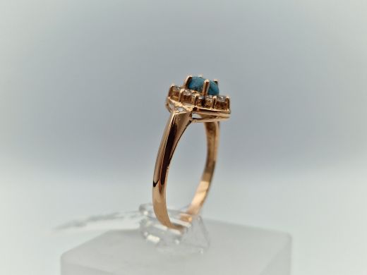 Zelta gredzens ar tirkīzu un cirkoniju, 2.57 g, izm. 18.5