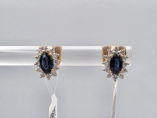 Gold earrings with diamond and sapphire, 1.49 g