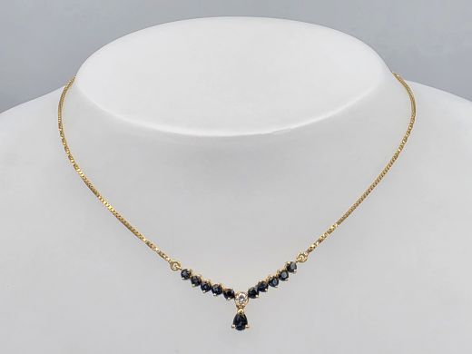 Gold necklace with diamond and sapphire, 3.99 g, size 43 cm