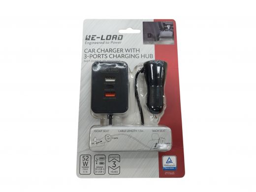 Re-Load Car Charger With 3-Ports Charging Hub 