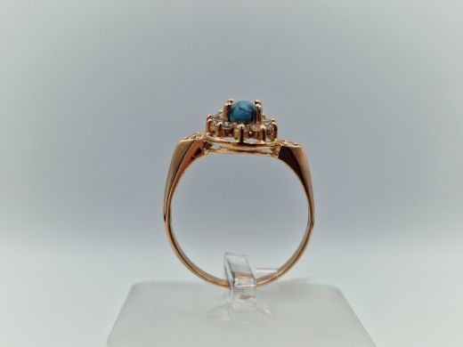 Zelta gredzens ar tirkīzu un cirkoniju, 2.57 g, izm. 18.5