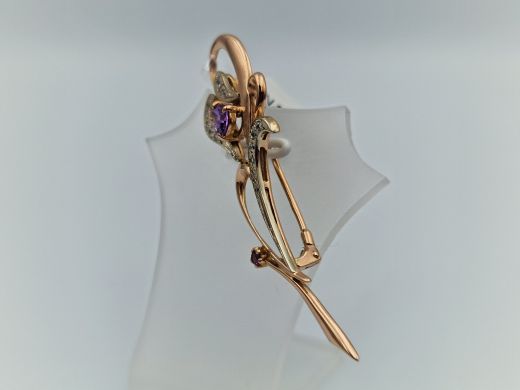 Gold brooch with zircon, 4.29 g