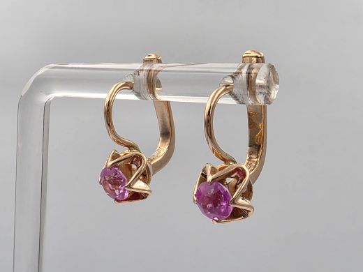 Золотые серьги с корундом, 3.63 г