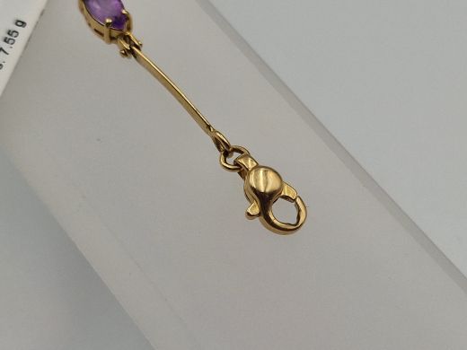 Zelta rokassprādze ar ametistu, 7.55 g, izm. 19