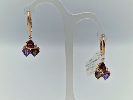 Zelta auskari ar ametistu un granātu, 3.18 g
