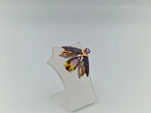 Zelta broša ar ametistu un cirkoniju, 3.57 g