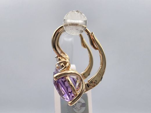 Золотые серьги с бриллиантом и аметистом, 2.74 г