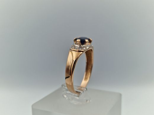 Zelta gredzens ar safīru un cirkoniju, 3.14 g, izm. 18.5