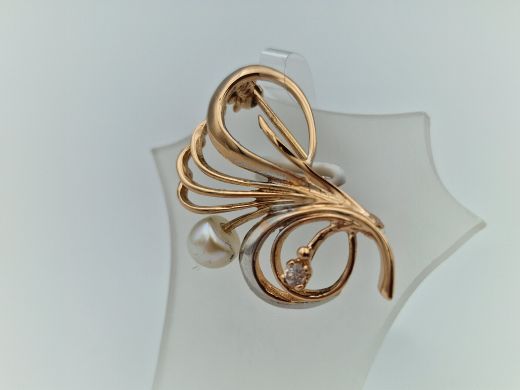 Золотая брошь с цирконом, 3.44 г