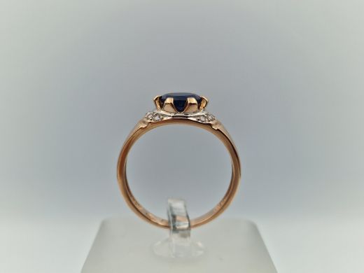 Zelta gredzens ar safīru un cirkoniju, 3.14 g, izm. 18.5