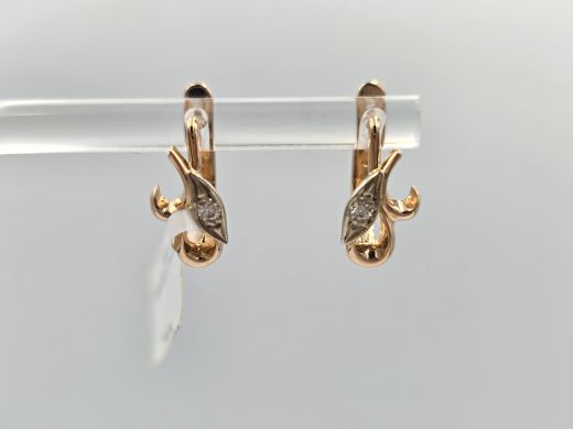 Золотые серьги с бриллиантом, 2.98 г