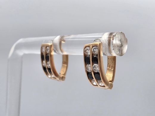 Gold earrings with zircon, 1.37 g