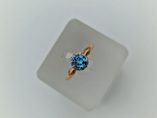 Zelta gredzens ar topāzu un cirkoniju, 1.29 g, izm. 15