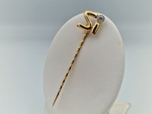 Золотая брошь с цирконом, 2.49 г